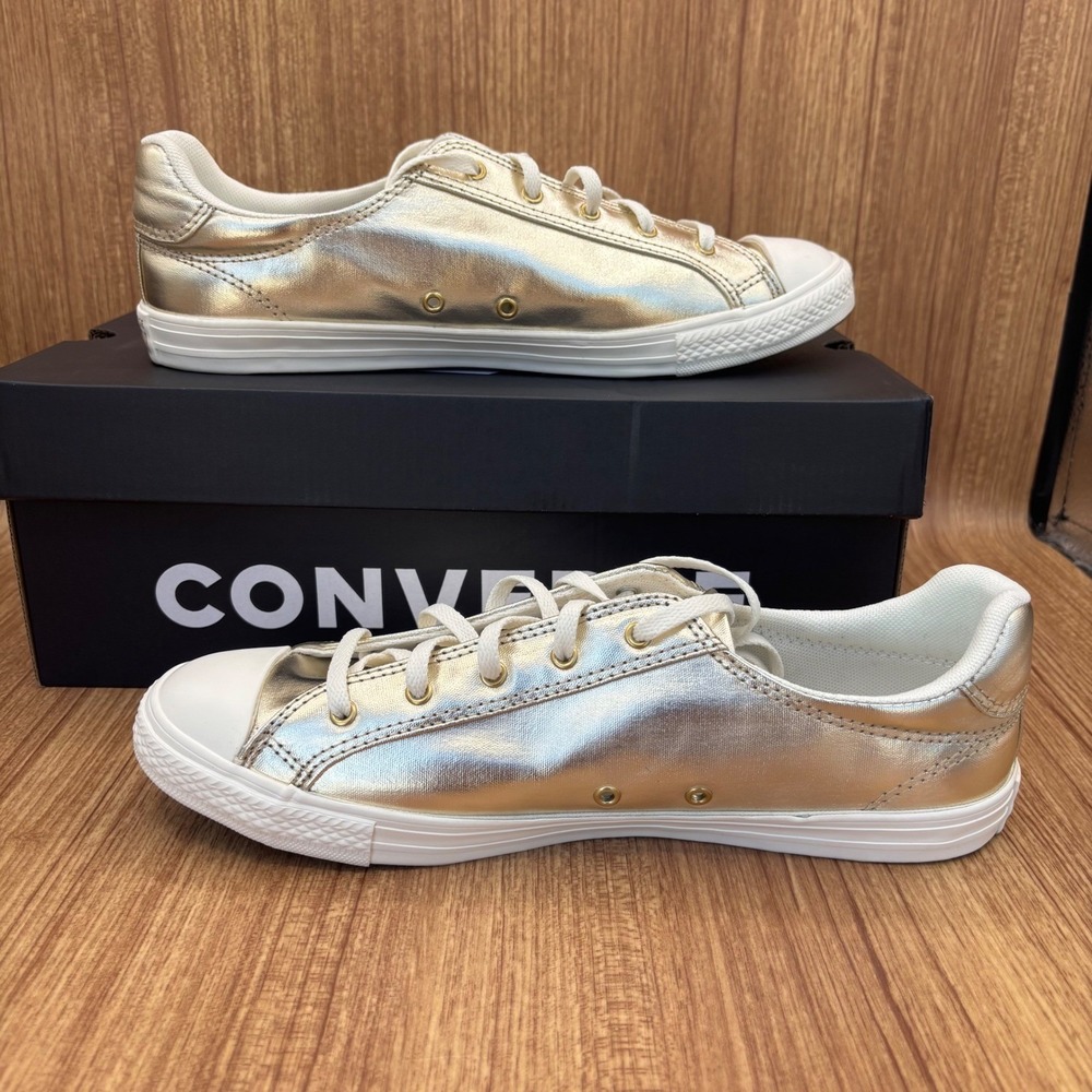 Converse CTAS Dainty Lucky Ox Womens 9.5 Gold Metallic Sneakers A15448C NEW - Picture 2 of 6